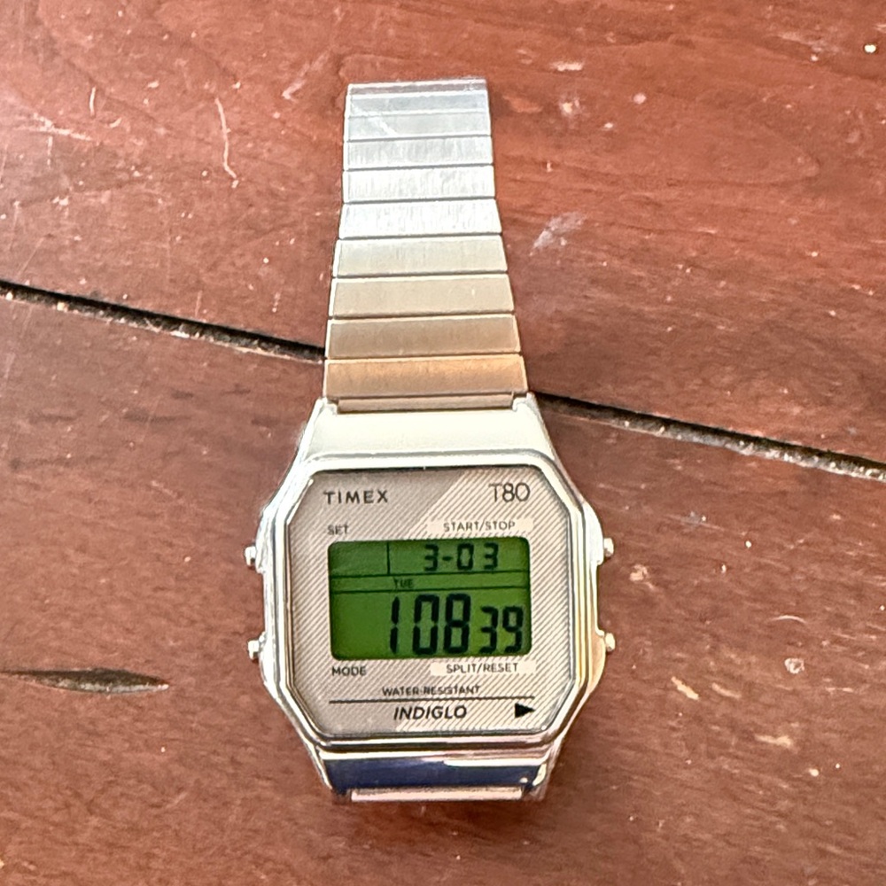 Timex T80 Silver Smartwatch with Green Display